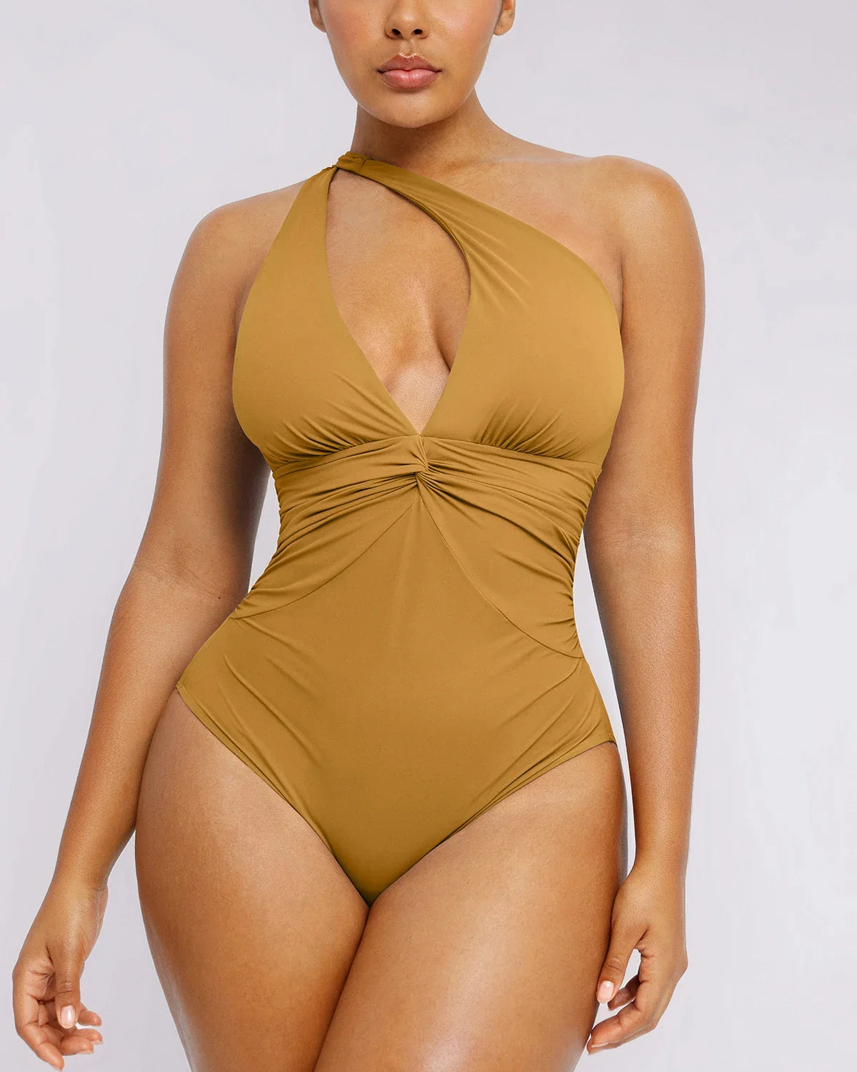 Sculpting Ruched Twist-Front Shaping Swimsuit