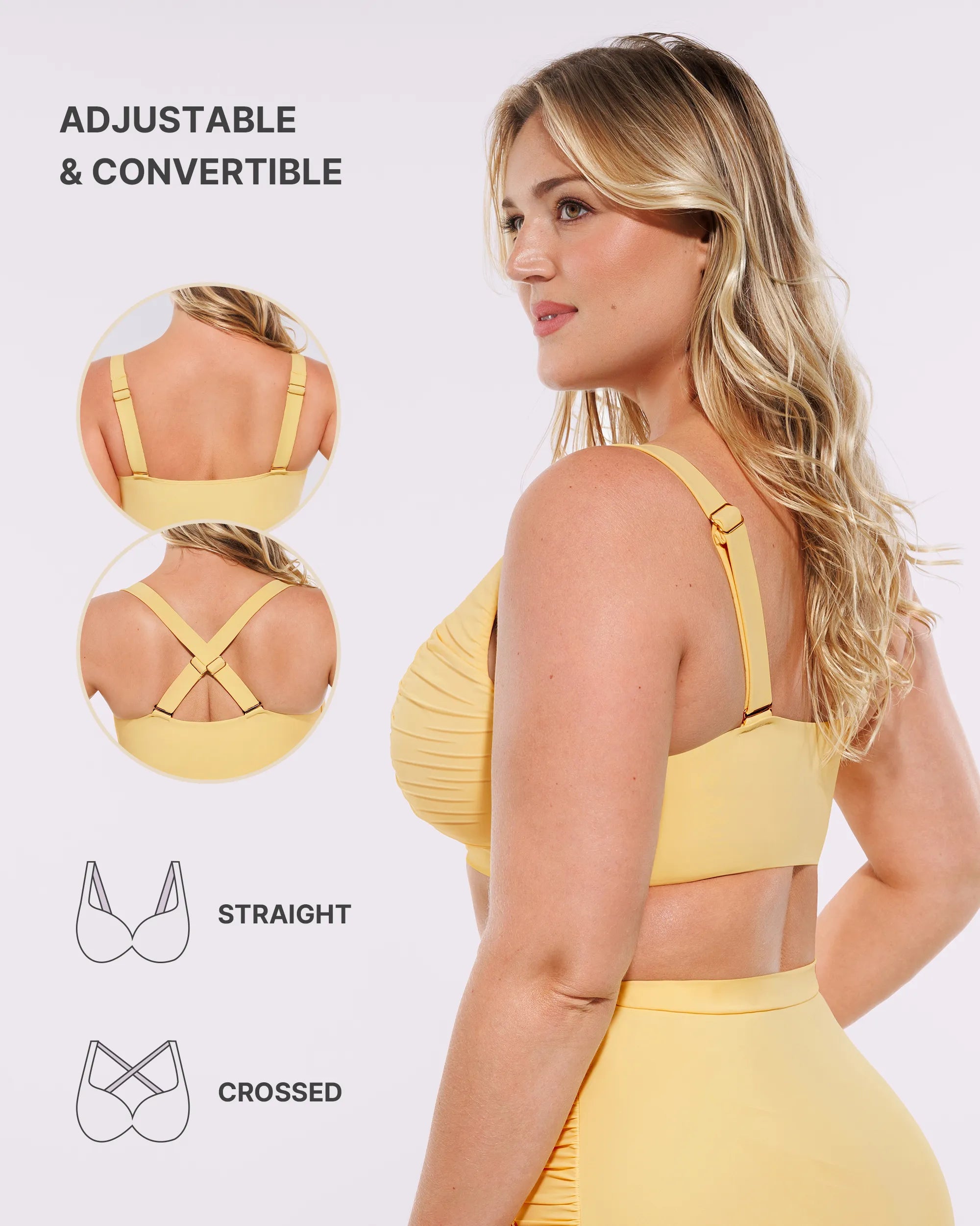 Ruched V-Neck Bikini Top & High-Waisted Bottom Set