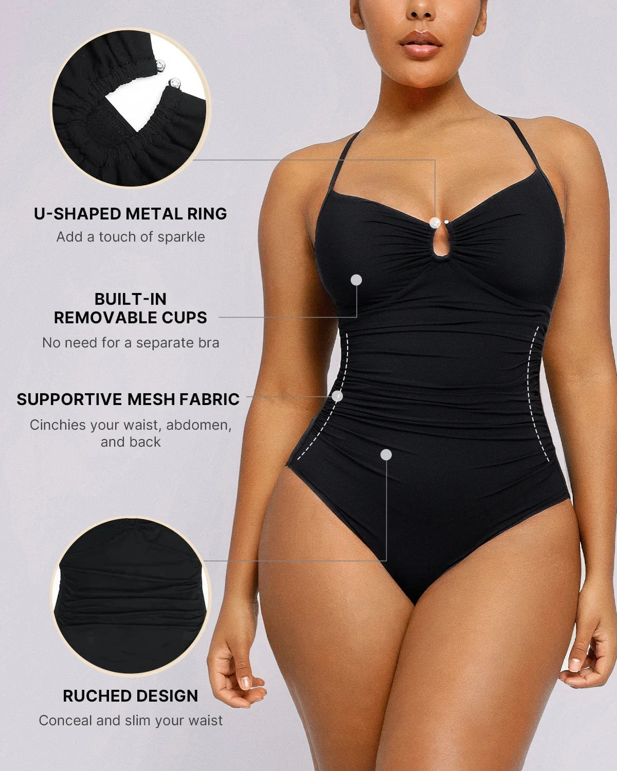 Sculpting U-Ring Cut Out Shaping Swimsuit