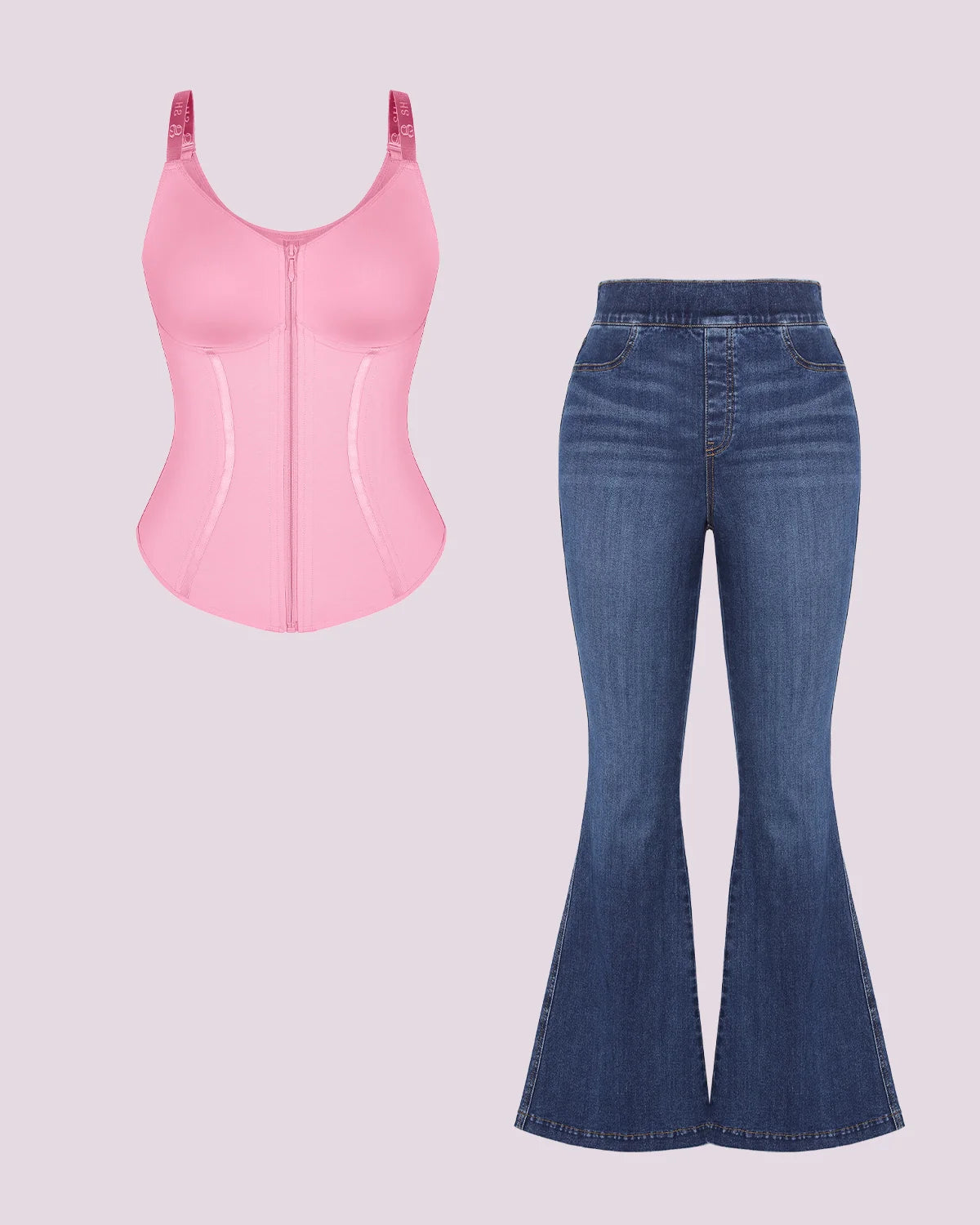 Tummy Control Corset Top with Padded Flare Jeans