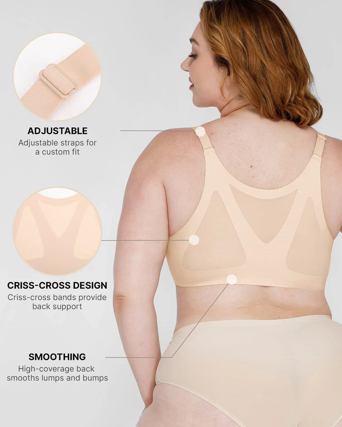 Cream Touch Wireless Front-Hook Smoothing Bra
